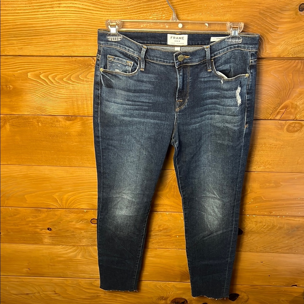 Frame Denim Le Garcon Women’s 29 Blue Ankle Cropped Jeans Straight raw hem Y2K